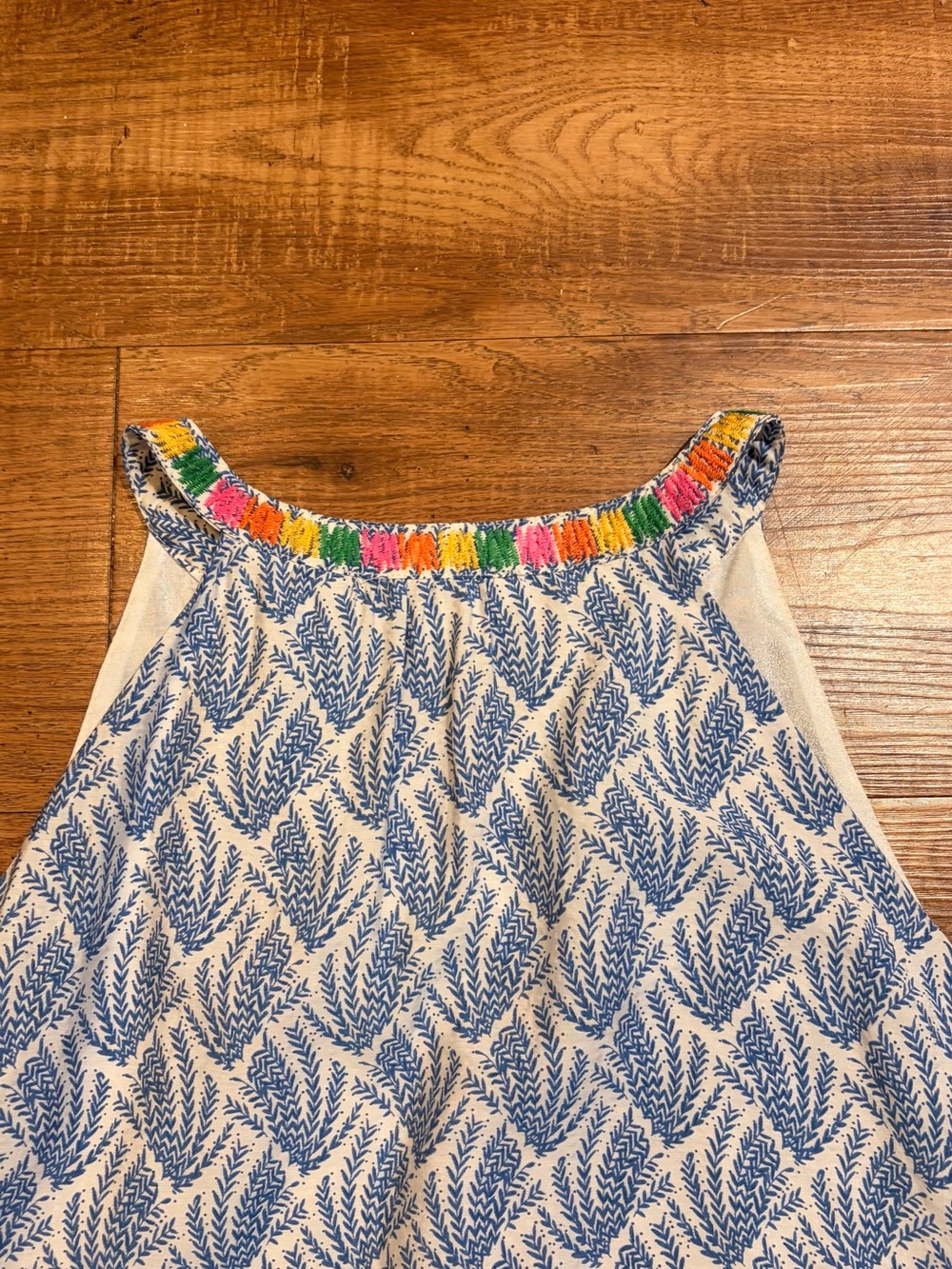 THML Blue & White Printed Halter Dress with Rainbow Embroidery - Picture 12 of 15
